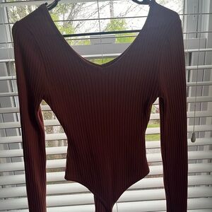 Long sleeve bodysuit in amber burnt orange